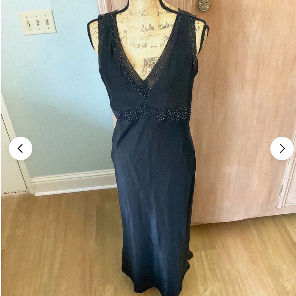 VTG Emanuel Ungaro Black silk beaded slip dress Y2K CBK style minimalist 10